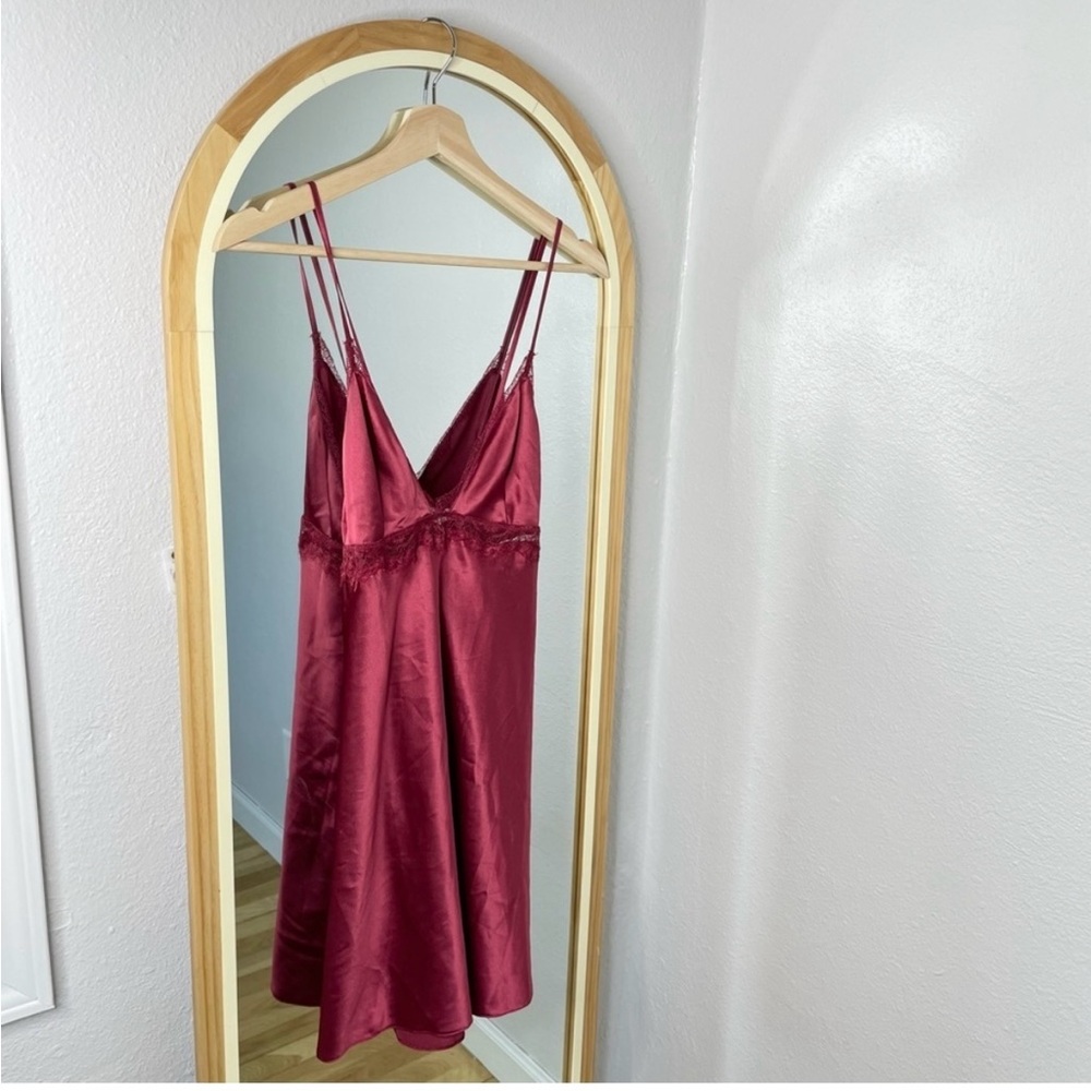 Victoria’s Secret red silk and lace crisscross back slip